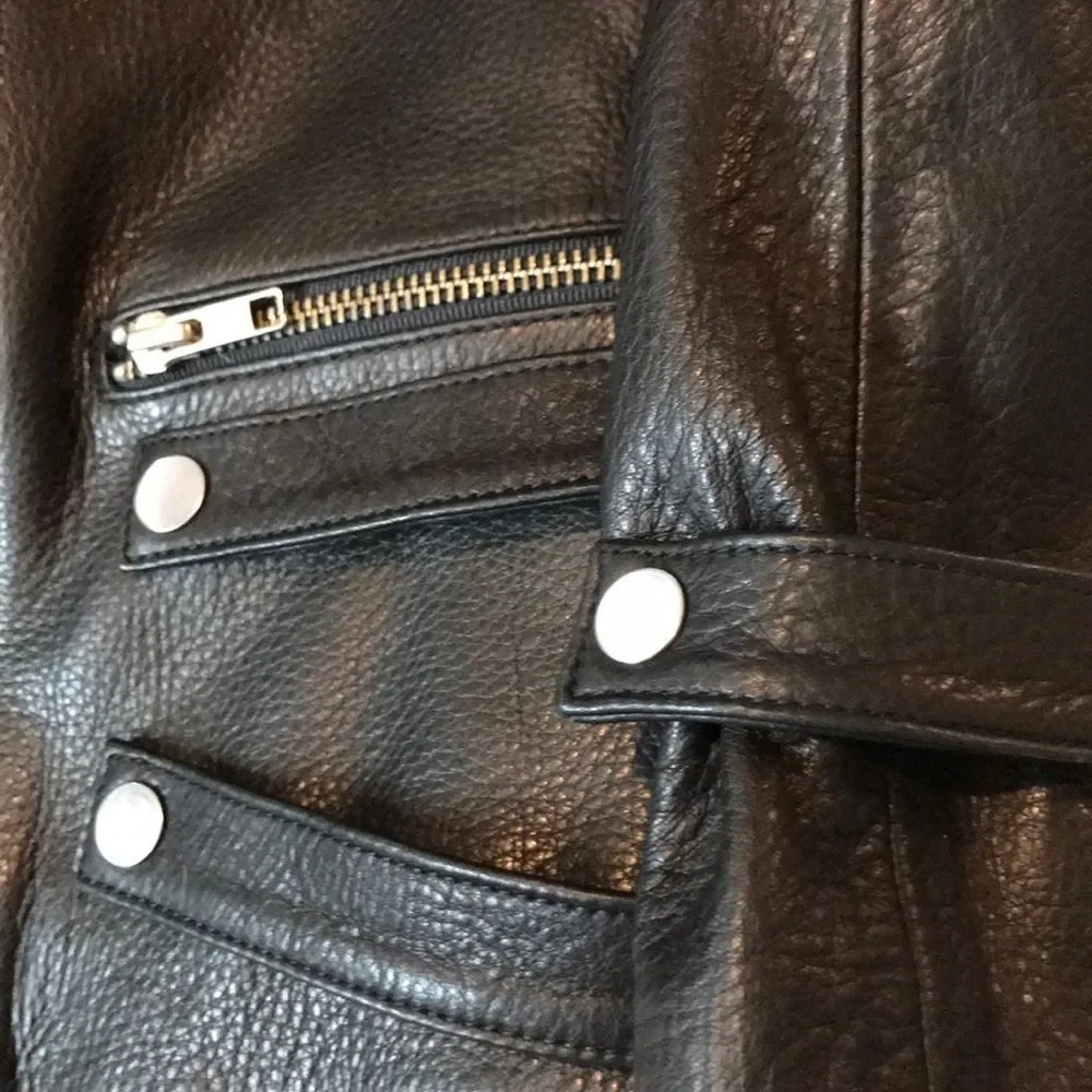 A.L.C. Hooded Black Leather Biker Jacket with removable hood. 12 NWT Pristine - Picture 6 of 12